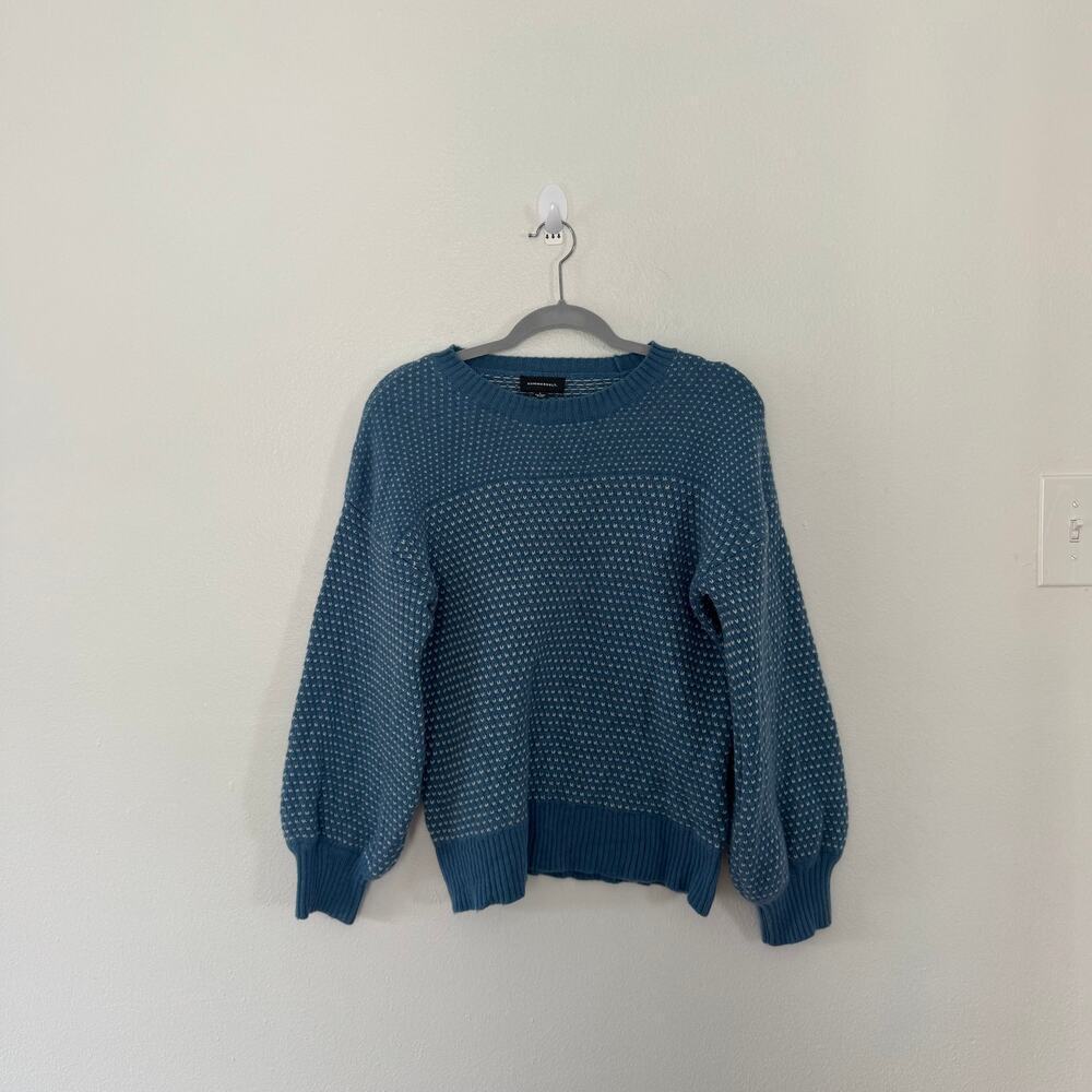 Summersalt Women's Blue White The Luxe Cashmere Wool Mix Stitch Sweater Large